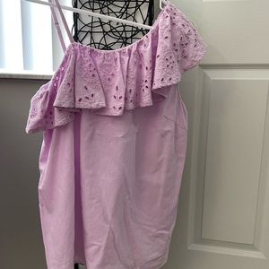 Old Navy pink eyelet trim one shoulder blouse XS